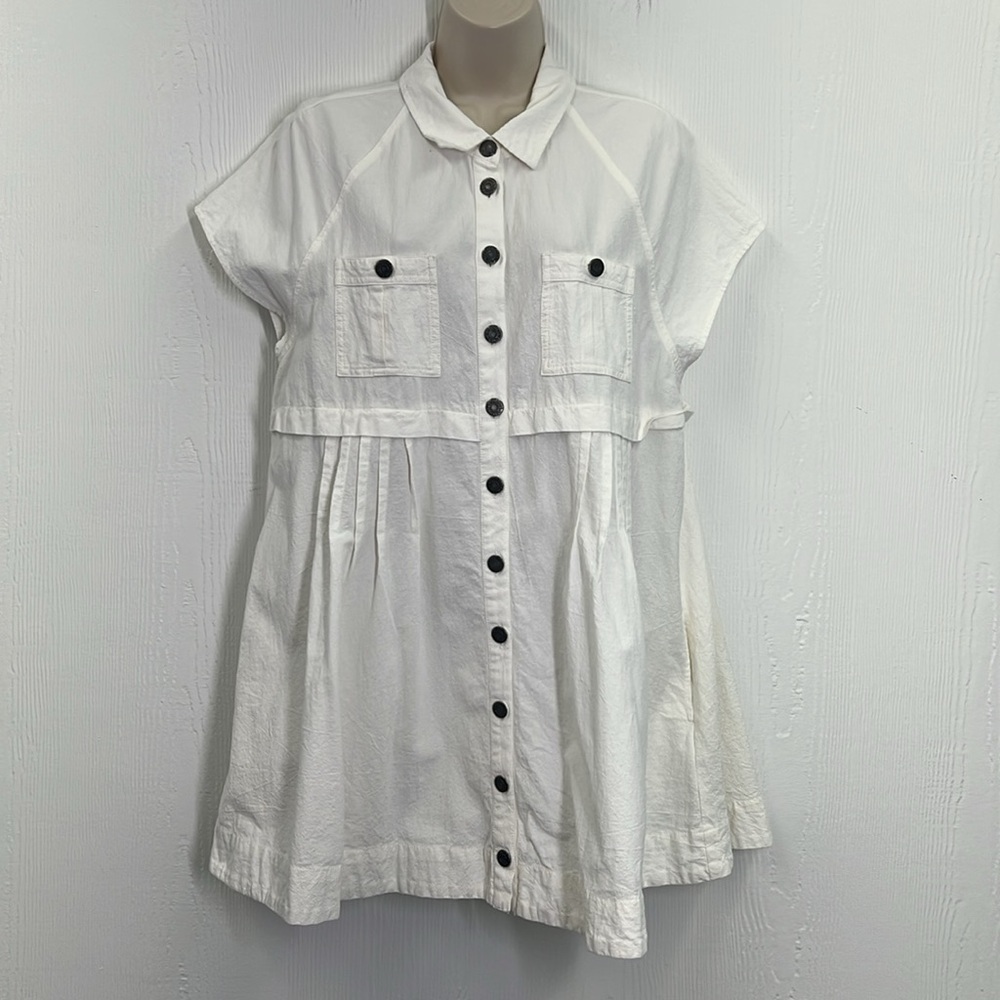 Free People - Ronnie Cotton Poplin Button Down Short Sleeve Mini Shirtdress SZ M - Picture 2 of 12